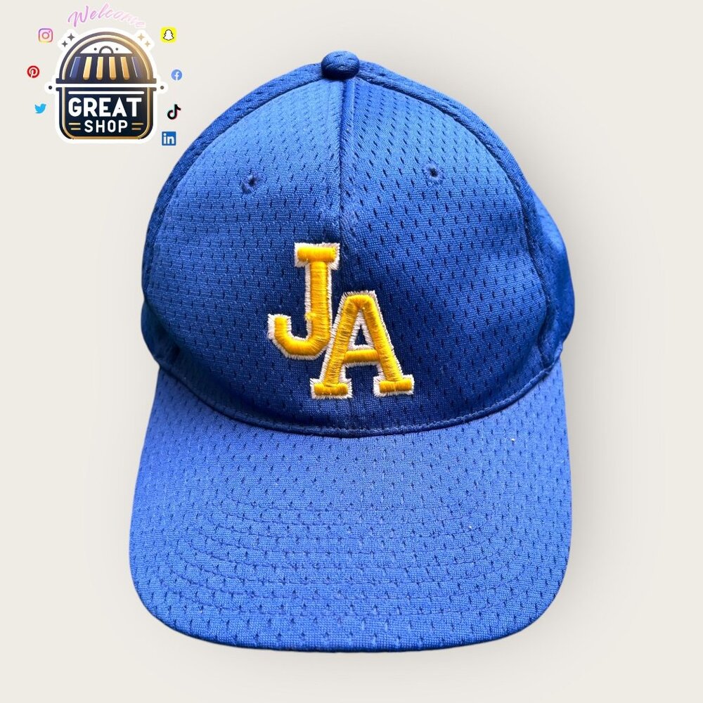 Adjustable Blue Sports Cap W/ Yellow JA Embroidery Breathable Mesh Fabric Unisex